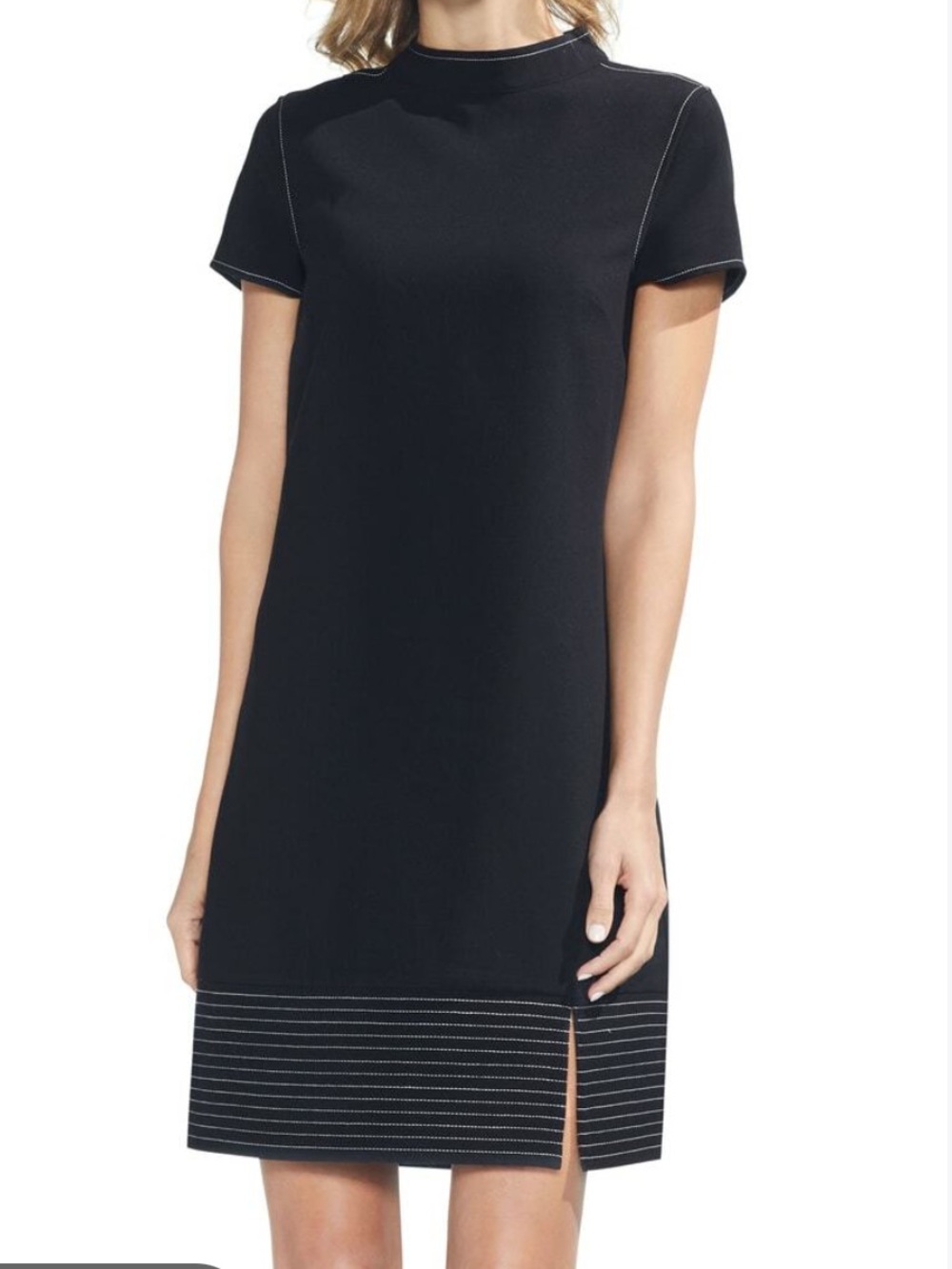 Vince Camuto Women's Black Short-Sleeve Tunic Dress with Contrast Stitching